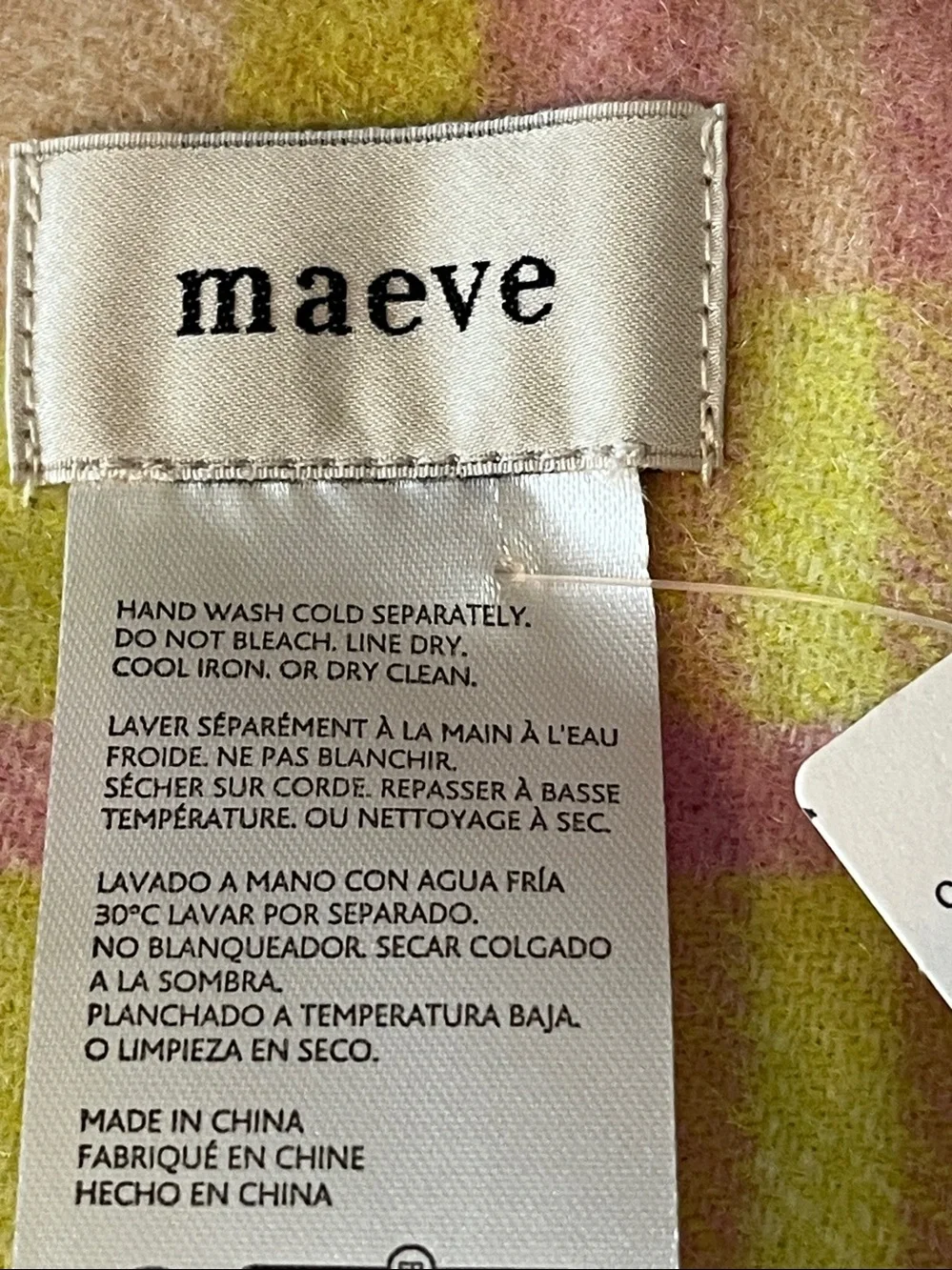 New! Anthropologie Maeve 100% Plaid Wool Cashmere Scarf 65”X13” NWT